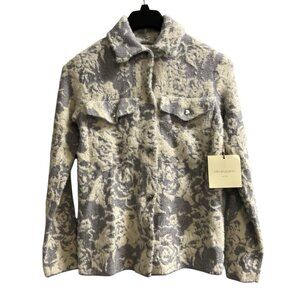 Cynthia Rowley Sweater XS Blue Floral Fuzzy Knit Snap Front‎ Cardigan Jacket